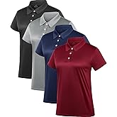 Women's Polo Tee Dry Fit Golf Shirt Moisture Wicking Short Sleeve Sport Activewear Golf Polo Tops Collar with Buttons Workout