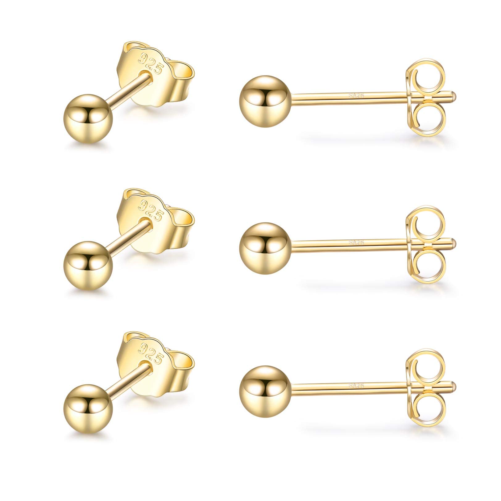 LYTOPTOP Sterling Silver Stud Earrings for Women Girls Men- 3 Pairs Tiny Ball Stud Earrings Small Round Dot Earrings Set Cartilage Tragus Jewellery