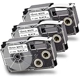 Pristar Compatible Label Tape Replacement for XR-18WE XR18WE for Casio Label Maker Tape 18mm 3/4" for Casio EZ Label Maker KL-750 KL-780 KL-7000 KL-7200 KL-120 KL-130 KL-820, Black on White, 3-Pack