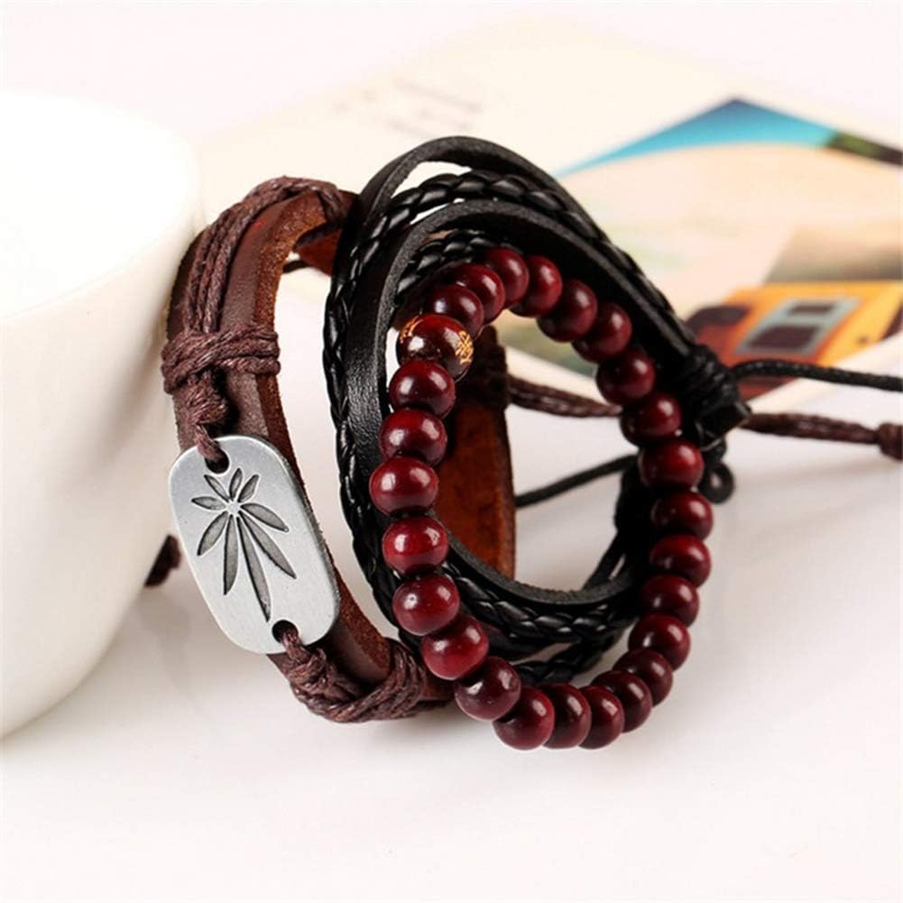 Aoruisier Mens Mixed Bracelets Adjustable Handmade Multi Strand Braided Owl Bracelets Woven Leather Wristbands
