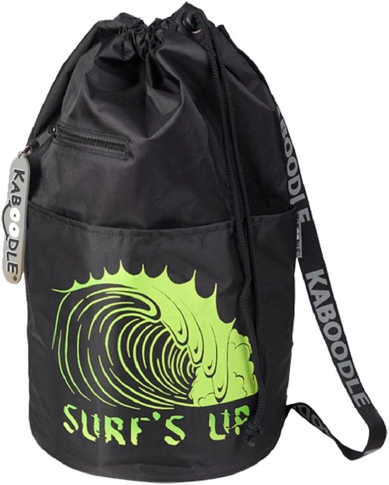 Kaboodle Childrens Waterproof Swim and Sports Bag - Black and Lime Surf's Up