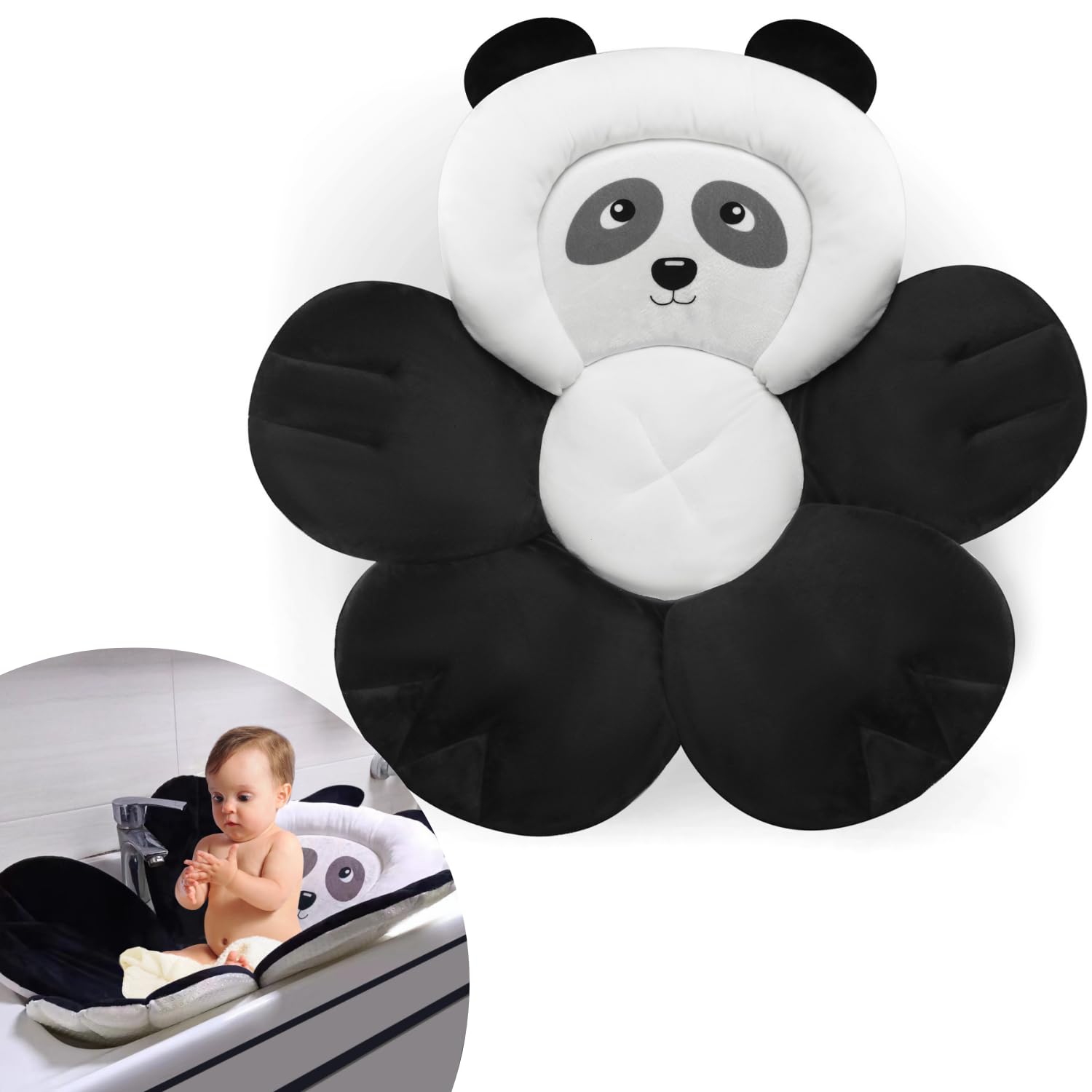 Photo 1 of PandaEar Baby Bath Pad for Infant Newborn | Bath Seat Soft Panda Cushion Mat for Sink Bathtub Essentials Shower Gift (Black)