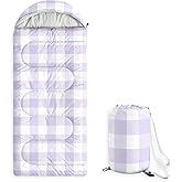 Wake In Cloud - Kids Sleeping Bag for Boys Girls Toddlers, Camping in Warm Cold Weather, Backpacking Lightweight Compact Outdoor Liner for 3 Seasons, Gingham Plaid