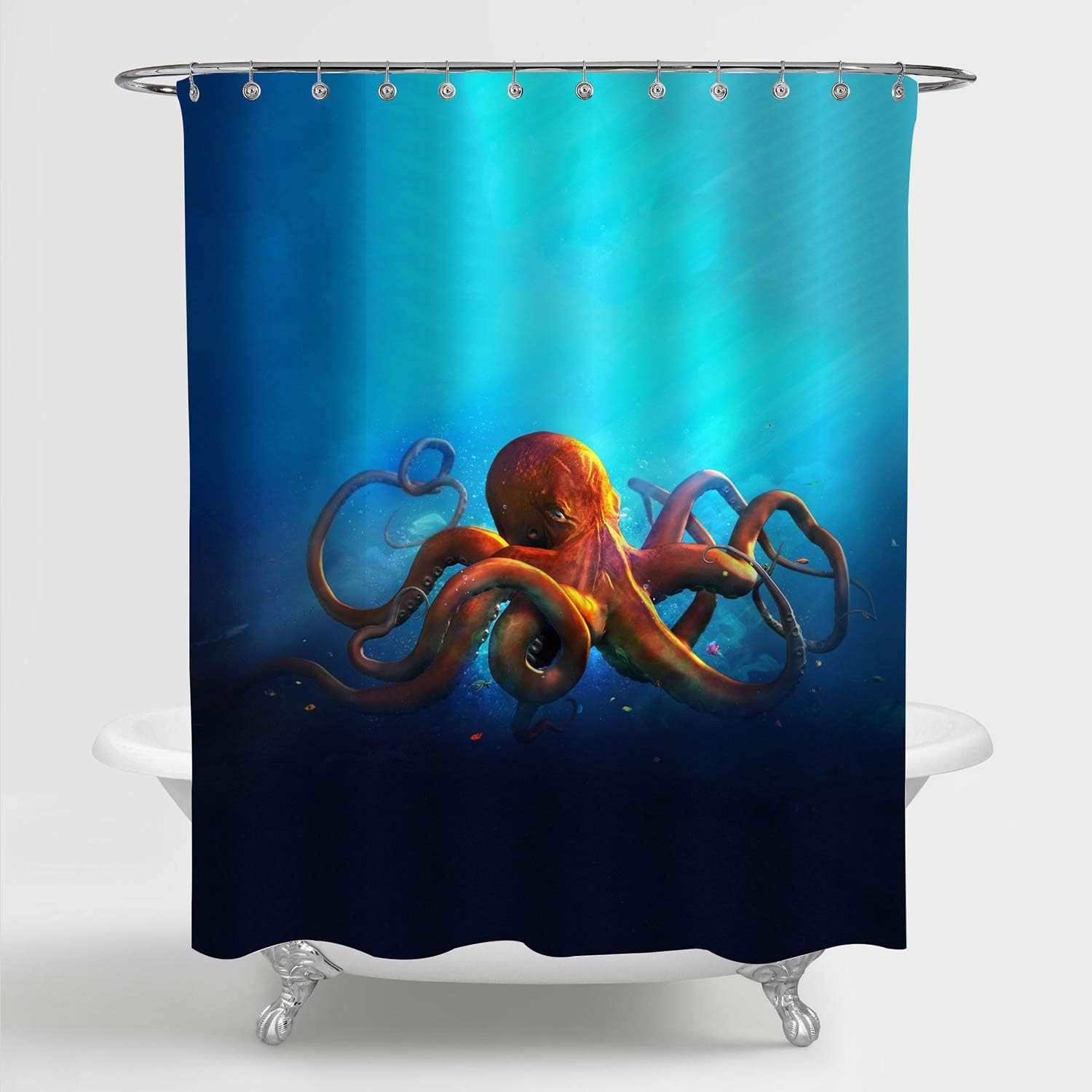 MitoVilla Ocean Animal Octopus Shower Curtain, Aquatic Wildlife Kraken Tentacle Artwork Bathroom Accessories for Sea Themed Home Decor, Octopus Gifts for Mens and Kids Boys, Blue, 72" W x 72" L