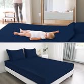 Twin Fitted Sheet Only, Soft &amp; Cozy Twin Size Bed Sheets for Boy Kids Navy | Comfy &amp; Cooling Mattress Bottom Sheets with Deep Pocket 14 Inch, Shrinkage &amp; Stain Resistant, Wrinkle Free, Machine Waskable