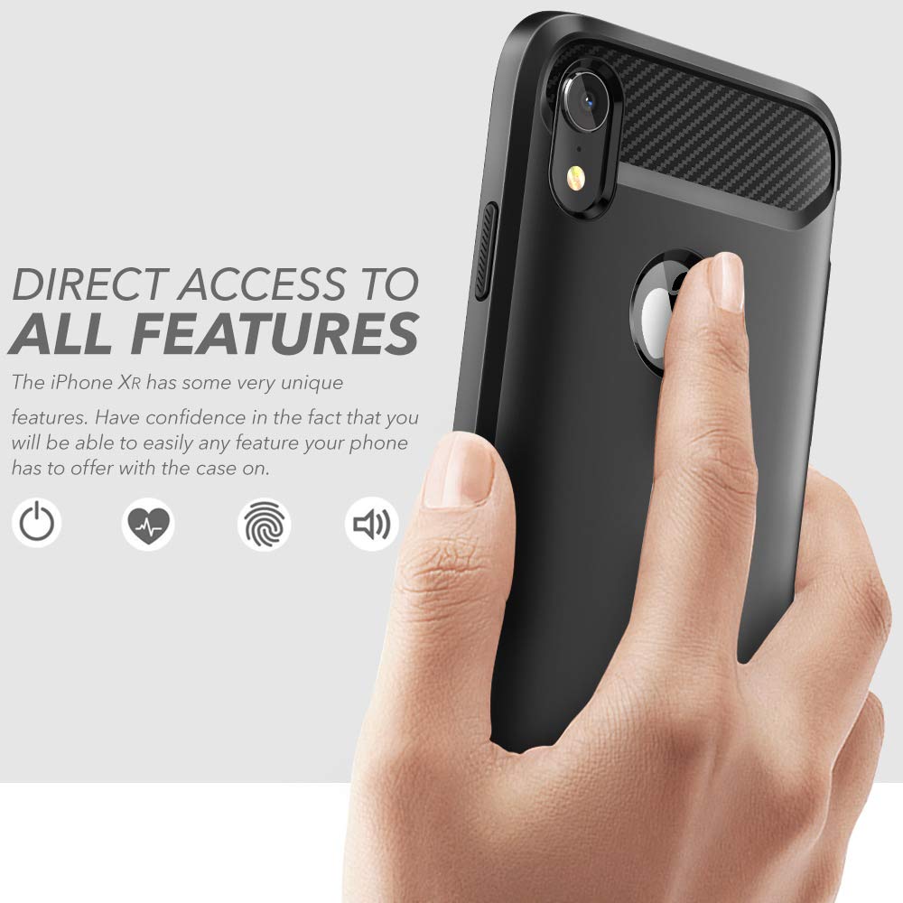iPhone XR Case, Clayco [Xenon] Full-Body Rugged Case with Built-in Screen Protector for Apple iPhone XR 6.1 Inch 2018 (Black)