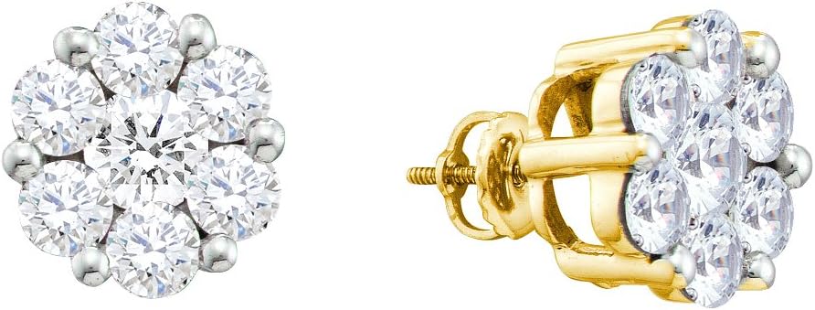 14k Yellow Gold Diamond Flower Large Screwback Stud Earrings 1-1/2 Ctw.