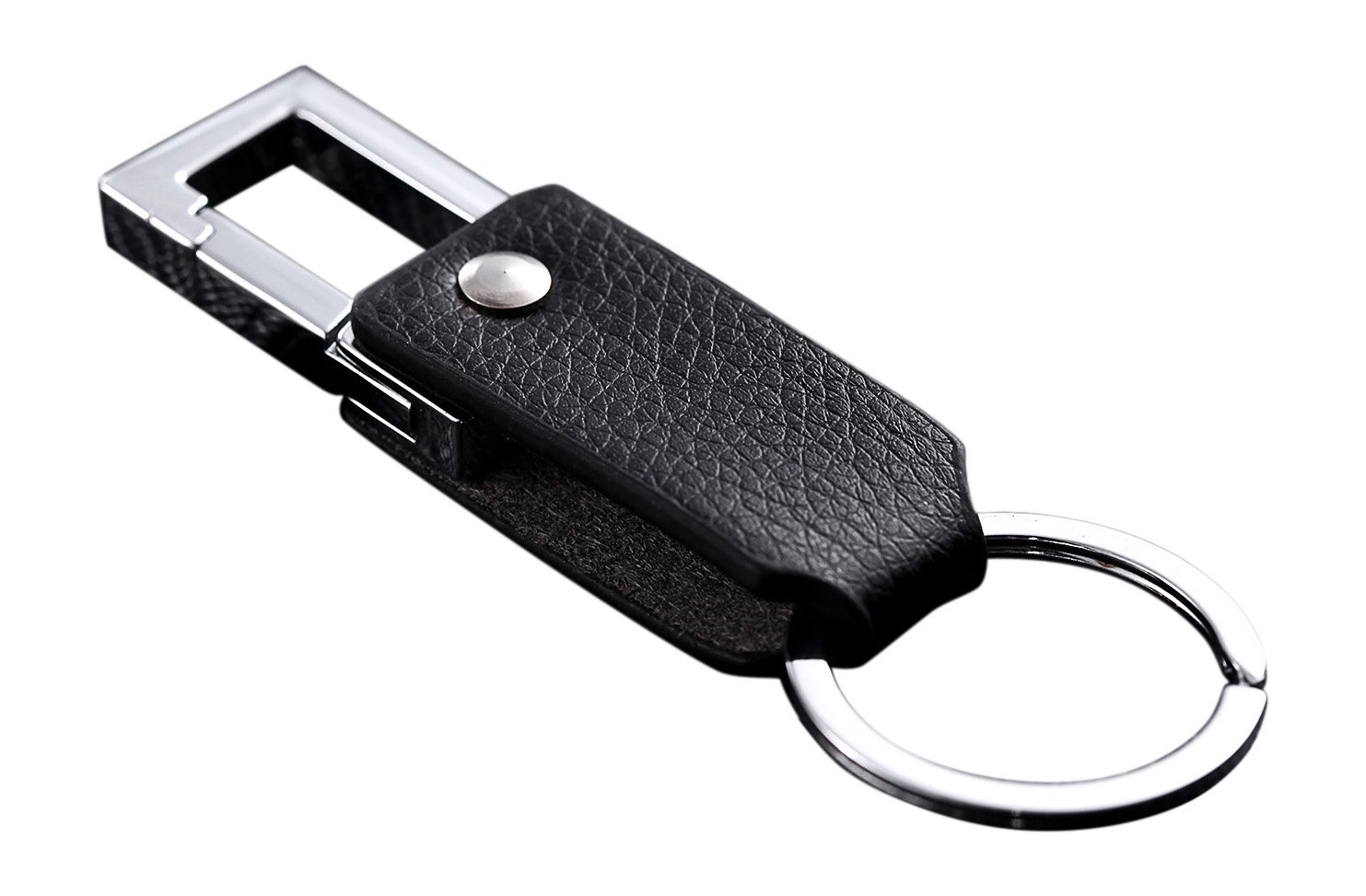 Cerbery - Elegant Leather Keyring with Rings and Gift Box | Keychain Key Holder Keyring car Photo Engraving Ring | Ladies Men | Gift (Silver)