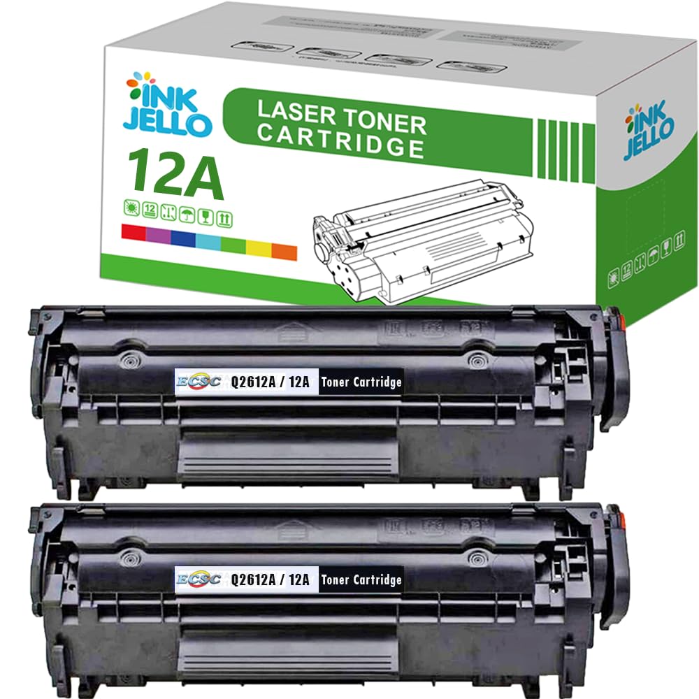 InkJello Compatible Toner Cartridge Replacement for HP Laserjet 1010 1012 1015 1018 1020 1020 Plus 1022 1022N 1022nw 3015 3020 2030 Q2612A (Black, 2-Pack)