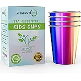 Stainless Steel Kids Cups 8 oz - Stainless Steel Small Children Cups for Home & Outdoor Activities, BPA Free Unbreakable Premium Stackable Metal Drinking Glasses (4-Pack) - Rainbow Colorful Finish
