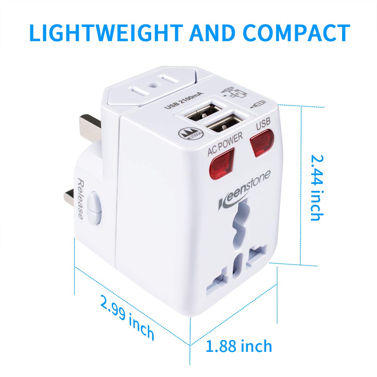 Keenstone 2Pcs International Power Adapter Plug with Dual USB Charging Ports Universal Travel Adapter for US Europe Ireland UK Australia Asia Worldwide Power Plug