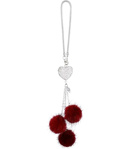 GLSOWEE Bling Car Rear View Mirror Charm - Sparkly Heart & Plush Ball Pendant For Women (Purple) - View #4