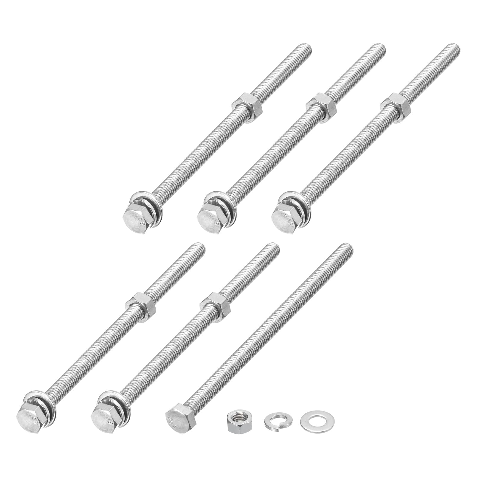 METALLIXITY Hex Head Screws Bolts, Nuts, Flat & Lock Washers Kits (5/16-18x6") 6 Set, Stainless Steel Fully Threaded Machine Screws Bolt Set - for Home Appliance Equipment