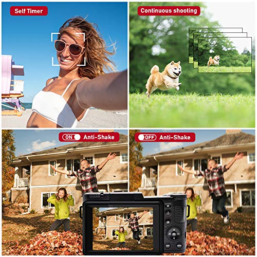 Digital Camera Vlogging Camera Full HD 2.7K 30MP Vlog Camera for YouTube Compact Digital Cameras with 32G Memory Card and 2 Batteries（Fixed Focus）