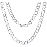 Nuragold 10k Real White Gold Solid Cuban Curb Link 7mm Chain Necklace (20"-30") Italian Jewelry for Men