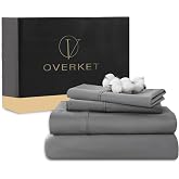 Overket 1000 Thread Count Egyptian Cotton Sheets Queen Size Set 4PCS Sateen Weave Soft Breathable 16-Inch Deep Pocket（Queen,Dark Grey）