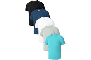 Poroka 5 Pack Boys' Rash Guard Youth Boys UPF 50+ Short Sleeve Neon Swim Shirts Teenage Boy Quick-Dry Water Surf Swim Shirt