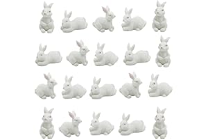 Pinenjoy 20Pcs Realistic Miniature Rabbit Figurines Cute Mini Resin Easter Bunny Figures Cake Toppers for DIY Fairy Garden Dollhouse Birthday Gift Moss Landscape Decors