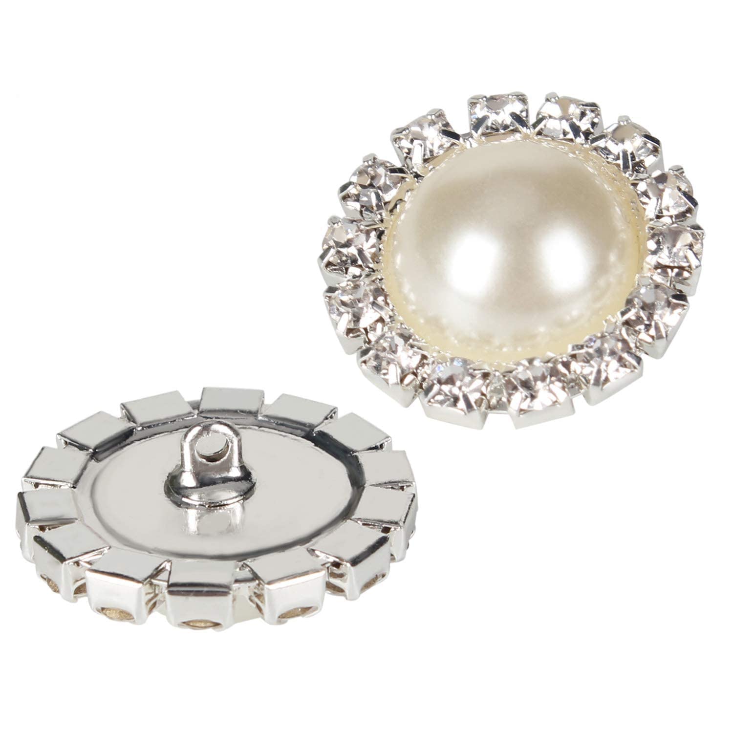 Wholesale 20 PCS 18MM Retro Vintage Round Crystal Ivory Faux Pearl Rhinestone Buttons Sew Bulk (Shank)