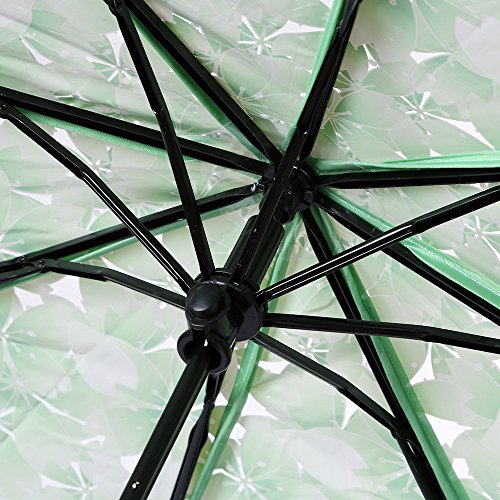 1pc Three Fold Umbrella Women Transparent Clear Cherry Blossom Mushroom Sakura Folding Sunshade Rain Umbrellas by Xiaolanwelc (Green)