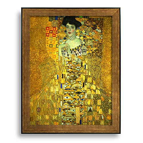 Framed Art Adele Bloch Bauer's Portrait by Gustav Klimt Famous Painting Wall Decor Bronze and Black Frame