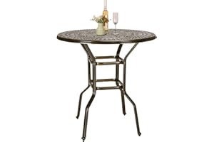 VIVIJASON 38.5" Patio Height Bar Table, All-Weather Cast Aluminum Bar Bistro Table Outdoor Patio Round Dining Table with Umbrella Hole for Balcony, Lawn, Garden, Backyard, Antique Bronze