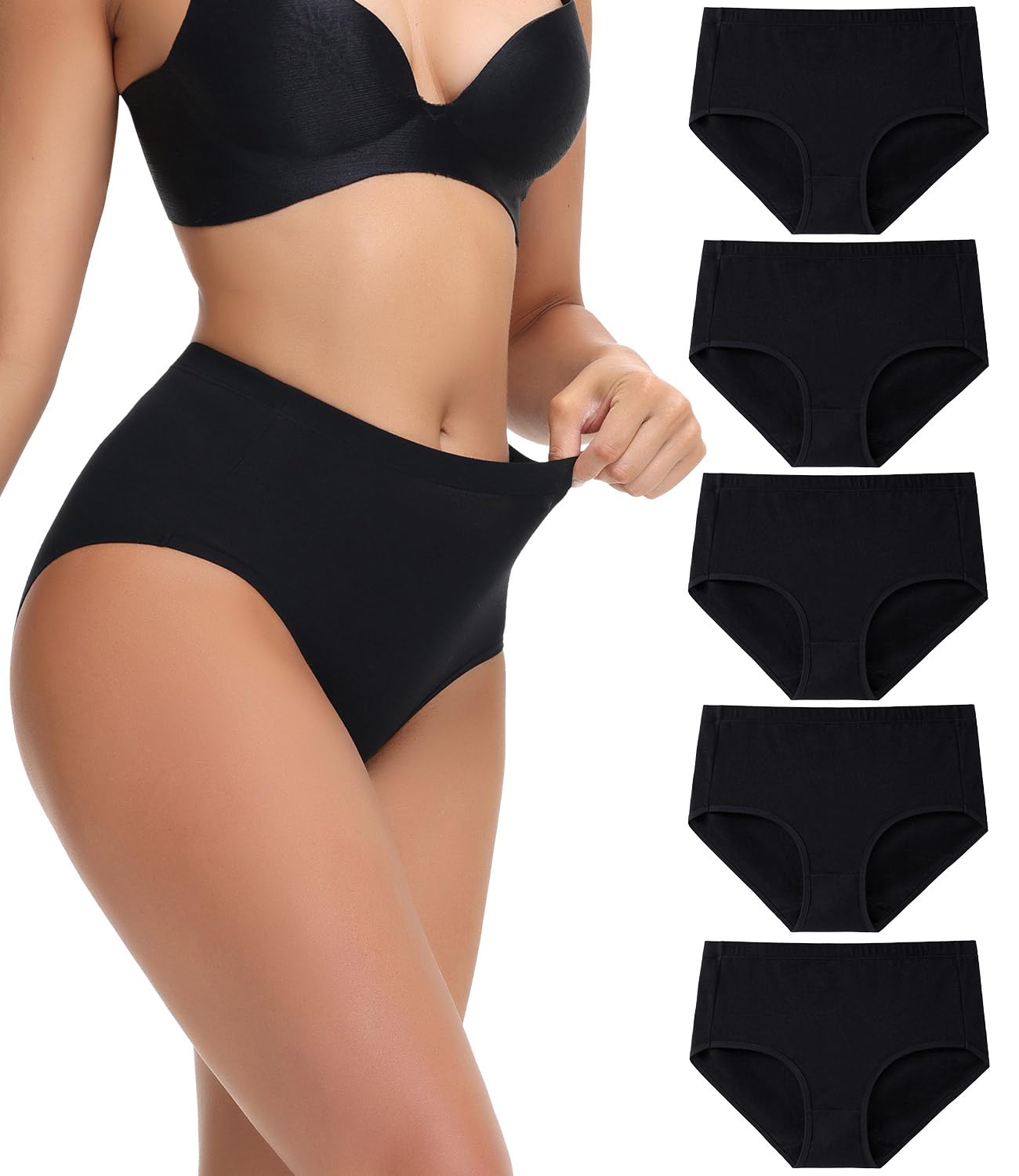 Photo 1 of wirarpa Women's Cotton Postpartum Brief Underwear High Waisted Full Coverage Ladies Panties 5 Pack Black Large