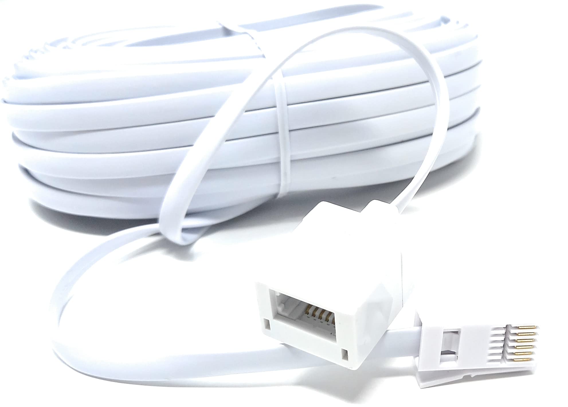 DRUT 20m BT Telephone Extension Cable Lead Wire, 6-pin Core (631a) BT Male to BT Female, Jack to Socket, Flat Cable for Home Office Phone 65ft