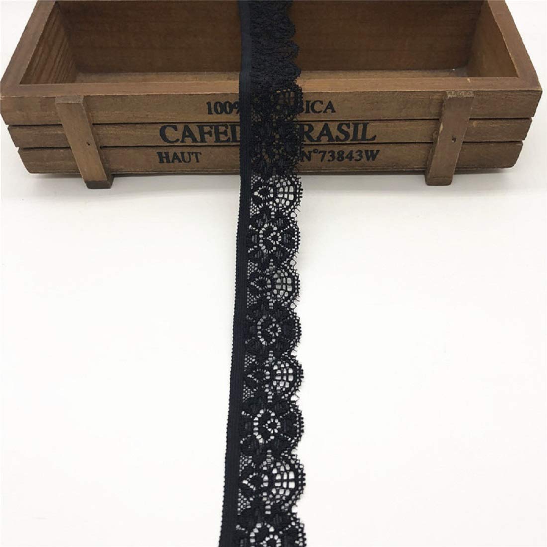 Yalulu 20 Yards Floral Lace Fabric Stretch Elastic Ribbon Trim Lace for Sewing Underwear Garment Headbands Crafts Making (Black)