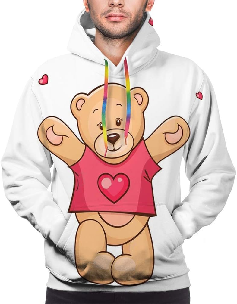 Amazon.com: Men's Hoodie Cool Hooded Sweatshirt Teddy Bear Heart 3XL: Clothing