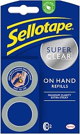 Sellotape On-Hand Refills 18mm x 15m Pack of 2 Extra Sticky Clear Tape