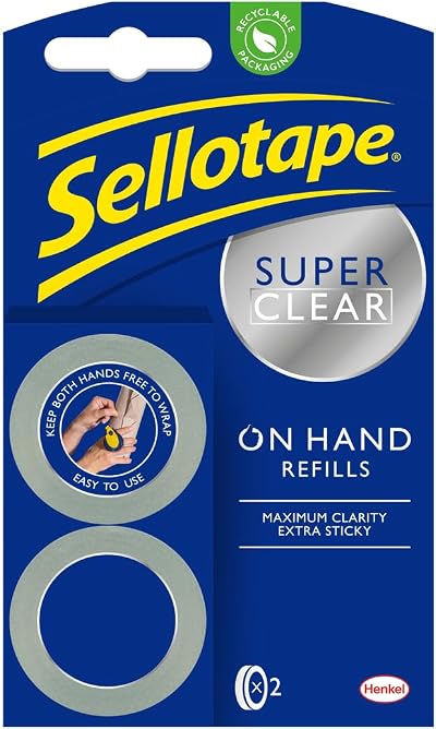 Sellotape On-Hand Refills 18mm x 15m Pack of 2 Extra Sticky Clear Tape