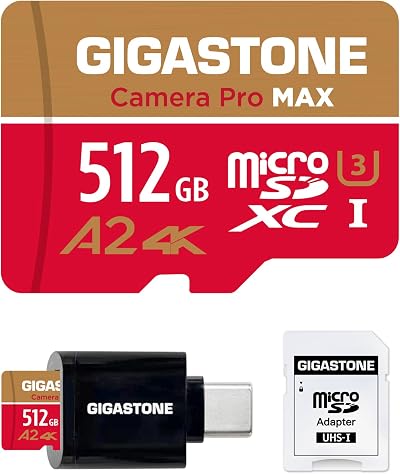 Gigastone 512GB Micro SD Card A2 V30 + USB C Reader for GoPro 4K Camera UHD