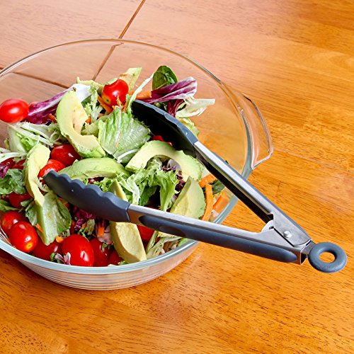 2 Pack Kitchen Tongs, Food Grade Silicone BPA Free Non-Stick Stainless Steel BBQ Cooking Grilling Locking Food Tongs, 9-Inch & 12-Inch (black-silver)