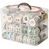 HomDSim Washi Tape Box Organizer Storage,Divider Closet Container,with 30 Adjustable Compartments,Clear,Masking Tape Desktop 