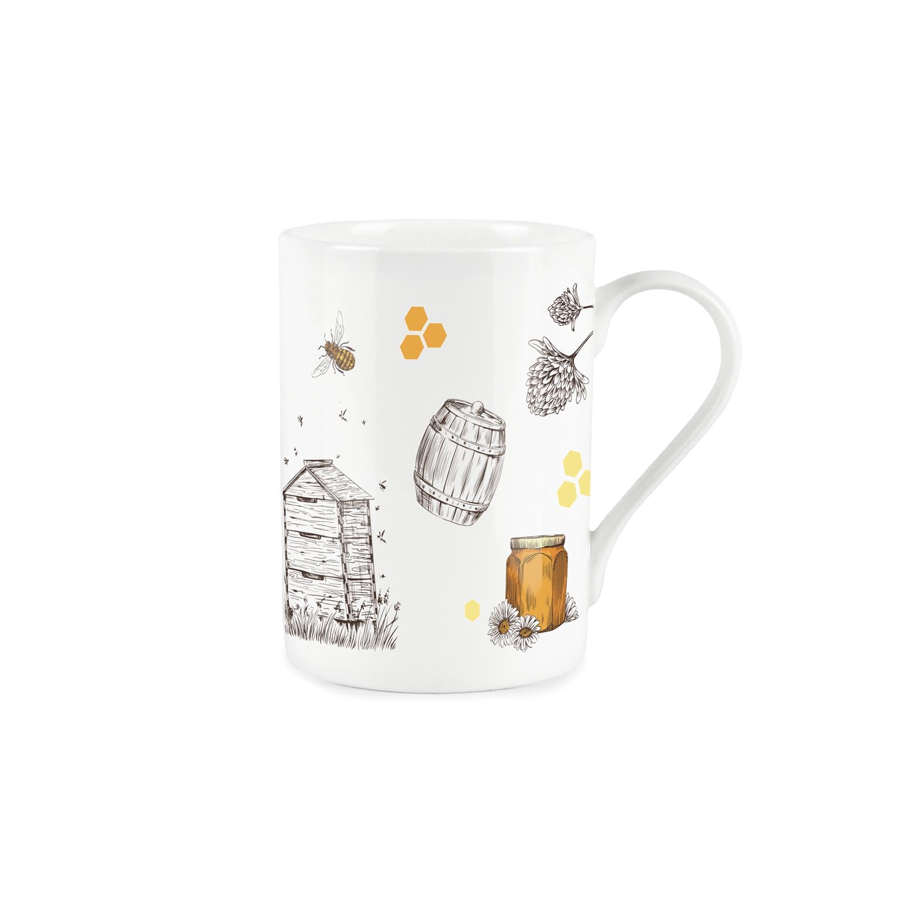 Purely Home Honey Bees & Beehives Mug - Golden Yellow Bumblees & Honeycomb Gift/Present - White Bone China Tea/Coffee Drinks Cup
