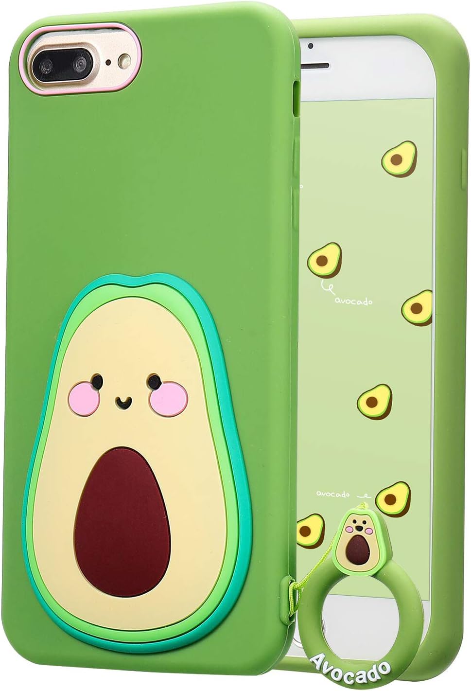 Coralogo for iPhone 8 Plus/7 Plus/6S Plus/6 Plus Case, 3D Cute Cartoon Funny,Silicone Character Shockproof Kawaii Fun Cover Cases for Girls Teens Kids iPhone 6 Plus/6S Plus/7 Plus/8 Plus 5.5”(Avocado)