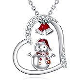 Snowman Necklace S925 Sterling Silver Snowman Christmas Bell Pendant Winter Necklaces Snowman Jewelry For Women Lover Christmas Gifts