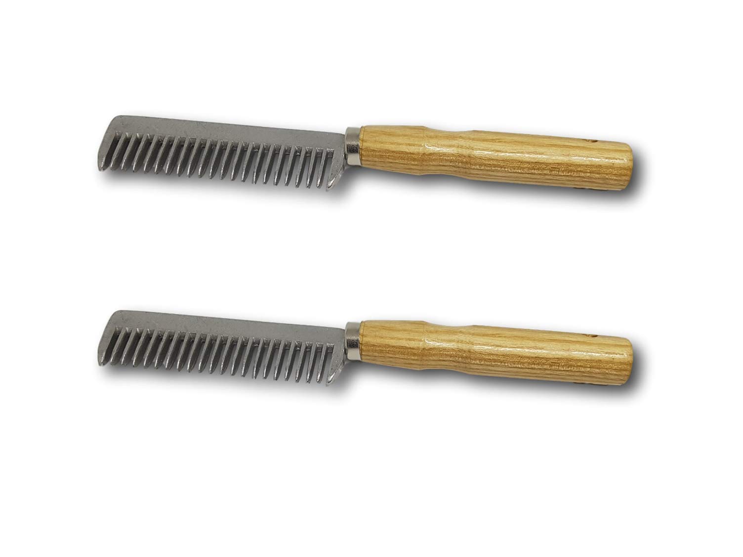 Mane Comb for Horse Donkey Metal with Sturdy Wooden Handle (2 x Wooden Handle)