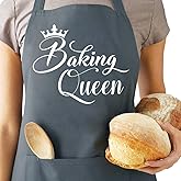 Funny Baking Aprons for Women, Cute Baking Gift for Bakers, Baking Queen Apron, Kitchen Cooking Apron with 2 Pockets, Birthday Mothers Day Valentines Day Gift for Wife Mom Sister Daughter Grandma