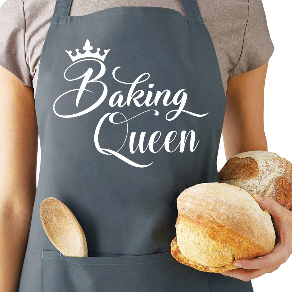 Saukore Funny Baking Aprons for Women, Cute Baking Gift for Bakers, Baking Queen Apron, Kitchen Chef Cooking Apron with 2 Pockets, Housewarming Birthday Gifts for Wife Mum Aunt Sister Grandma