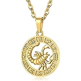 GHIUYUI Zodiac Sign Pendant Necklaces for Women Men Stainless Steels Leo Constellation Horoscope Medallion Retro Celestial Astrology Jewelry