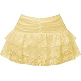 Floerns Women's Contrast Lace Low Waist Mini Skirt Cute Tiered Ruffle Hem Skirts