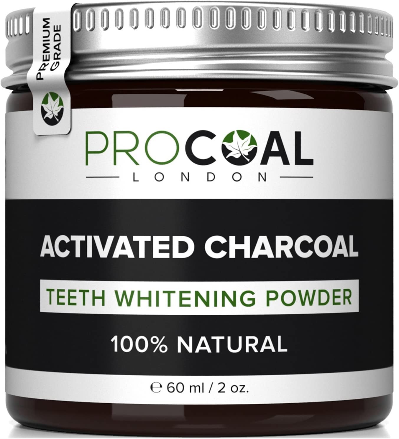 Activated Charcoal Teeth Whitening Powder by Procoal - 100% Natural Charcoal Teeth Whitening Toothpaste, Enamel-Safe, No Additives, No Fillers, No Artificial Flavour, Made in The UK