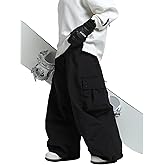 YIHEREROX Unisex Baggy Snow Ski Pants Softshell Insulated Waterproof Snowboard Pants with Zipper Pockets for Winter Sports