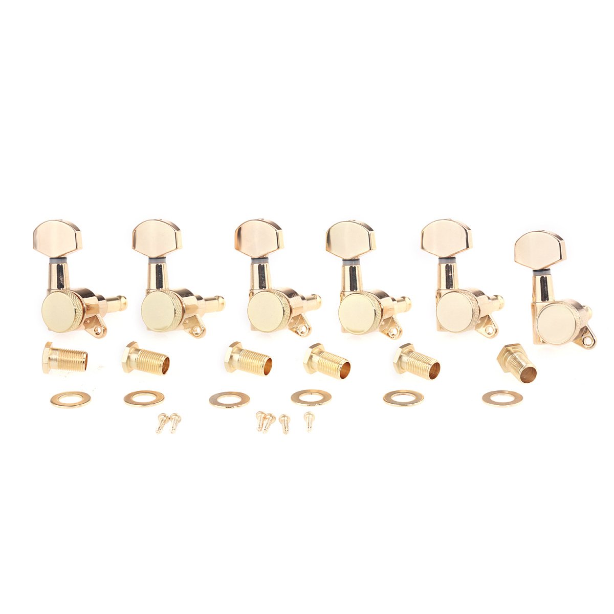 Musiclily Pro 6 in Line Guitar Locking Tuners Tuning Machines Set for Stratocaster Telecaster Style,Gold