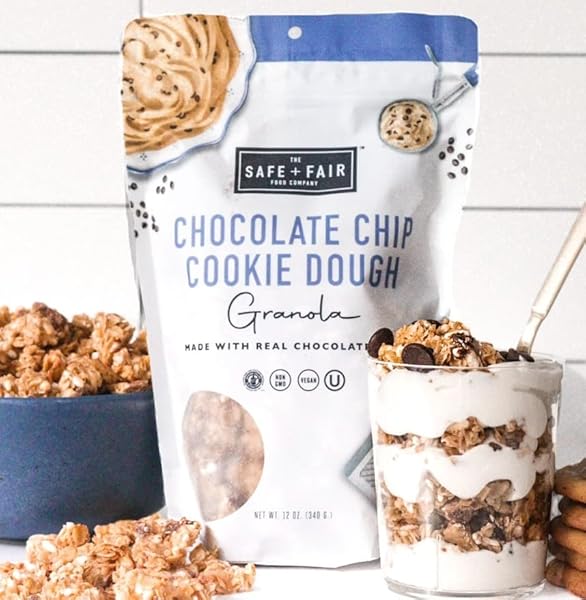 SAFE + FAIR CHOCOLATE CHIP COOKIE DOUGH GRANOLA – GLUTEN-FREE, DAIRY-FREE & VEGAN SNACK – ALLERGEN-FREE, NON-GMO, AND NO ARTIFICIAL INGREDIENTS – 12OZ PACK