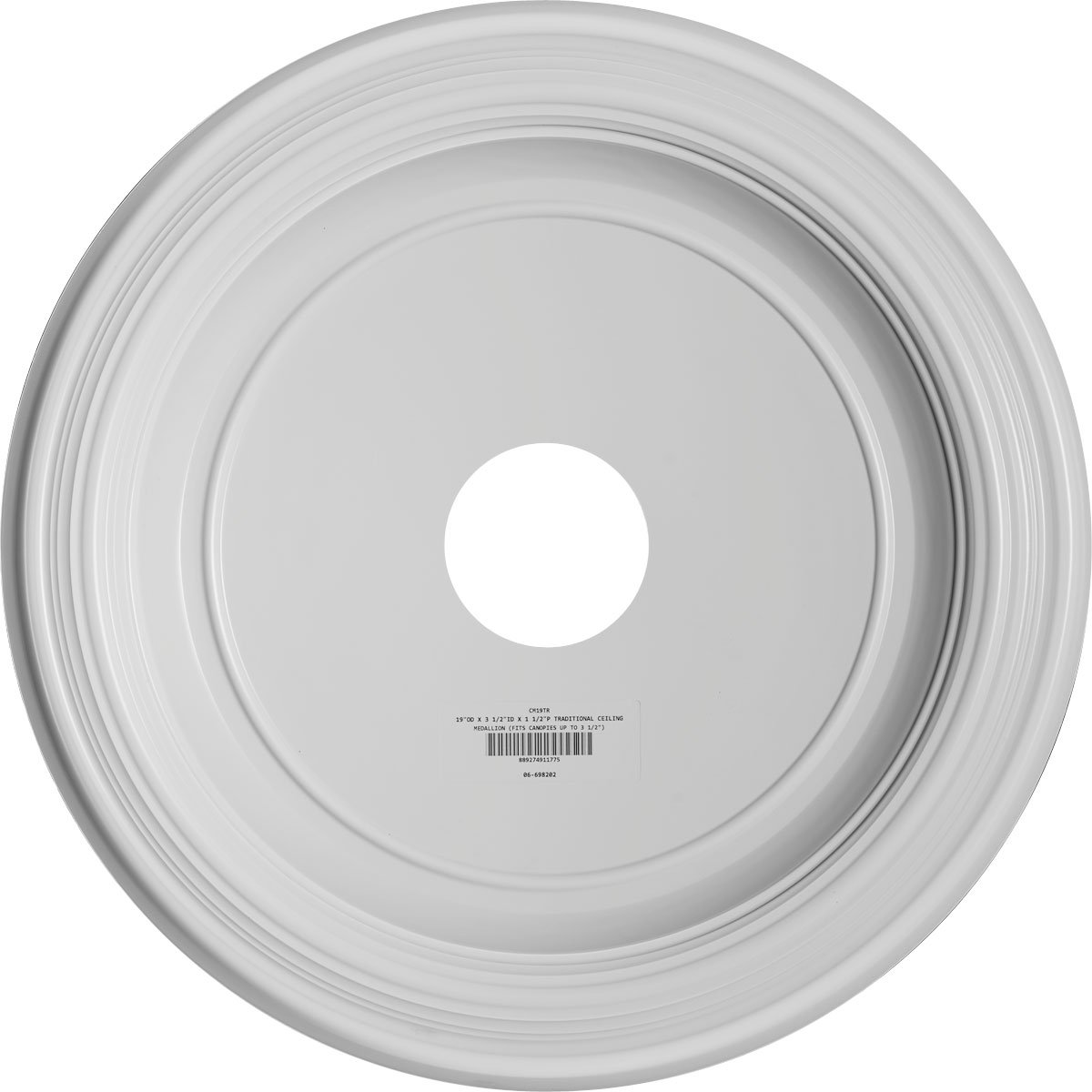 Ekena Millwork CMP19TR Traditional Thermoformed PVC Ceiling Medallion, 19"OD x 3 1/2"ID x 1 1/2"P (Fits Canopies up to 11 1/2"), White