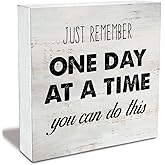 Rustic One Day at a Time Wood Box Sign Inspirational Motivational Wooden Box Sign Farmhouse Home Office Desk Shelf Decor Uplifting Gift (5 X 5 Inch)