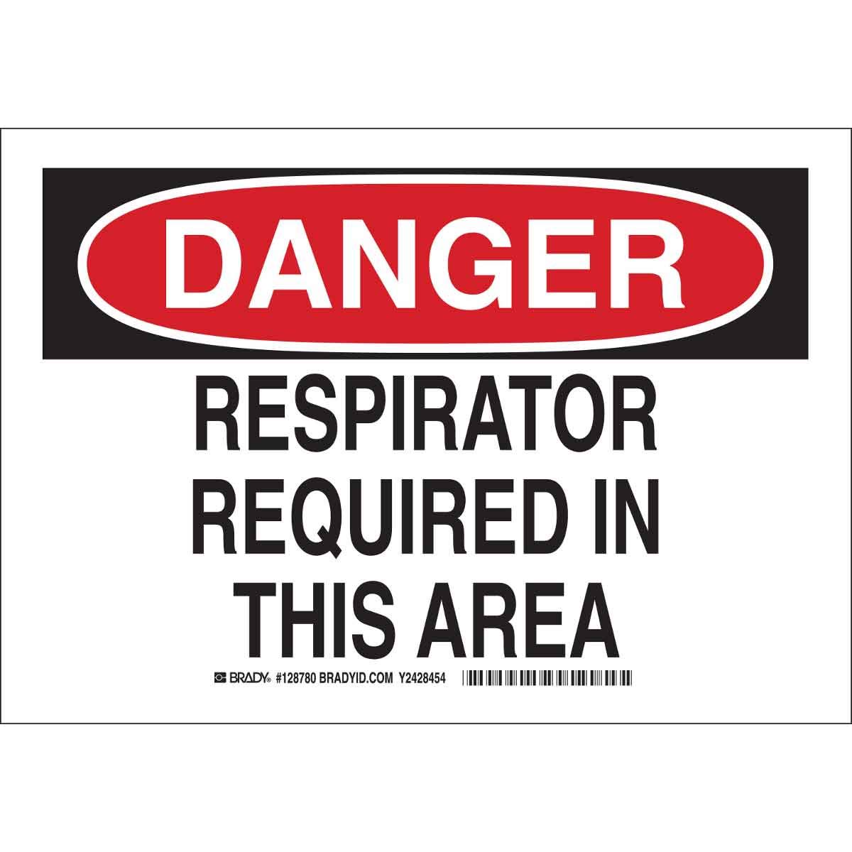 Brady 128780 Personal Protection Sign, Legend"Respirator Required in